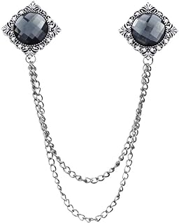 Vintage BlackCrystal Collar Pin Brooch Sweater Clips Chain Tassels Suit Pins Brooch for Women，Dainty Christmas Wedding Birthday Holiday Jewelry Unisex Gifts