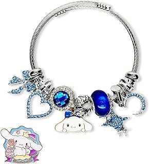 Kawaii Pink Crystal Beads Bracelet with Anime Brooch Pins Cute Accessories Jewelry Cartoon Matching Beaded Stretch Bracelet