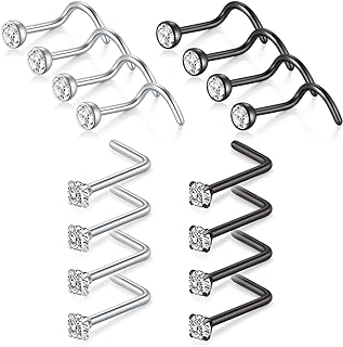 D.Bella 18G 20G Nose Studs Stainless Steel 2mm Opal CZ L Shaped Nose Rings Studs Nose Rings for Women Nostrial Piercing Jewelry