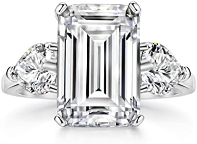 S925 6.5cttw Emerald Cut Engagement Ring 3-Stone Wedding Promise Ring Sterling Silver Wedding Band For Women
