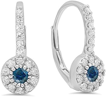 Dazzlingrock Collection 14K Each 7X5 MM Pear Gemstone & Round White Diamond Ladies Halo Teardrop Dangling Drop Earrings, White Gold