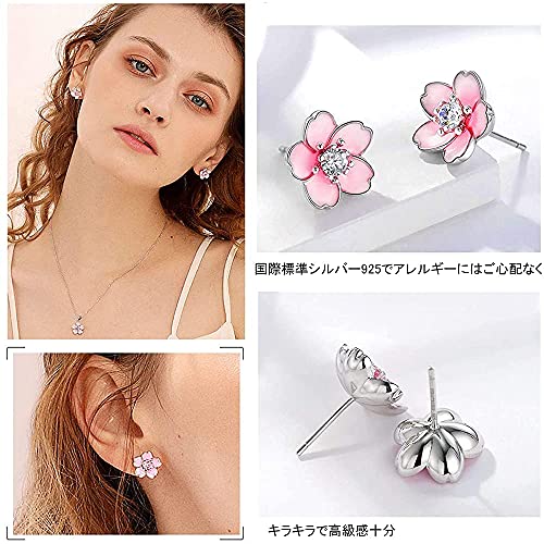 Pink Flower Earrings for Women, 925 Sterling Silver Stud Earrings, Cute Plumeria Earrings For Girl, Cherry Blossom Hypoallergenic Stud