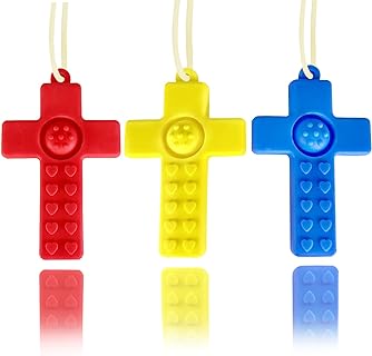 Olele BPA-Free Silicone Teething Bead Necklace: Multi-functional Sensory-Friendly Chew Toy for Kids with ADHD, Autism, Teething Needs - Unique Cross-Shaped Design in Vibrant Colors