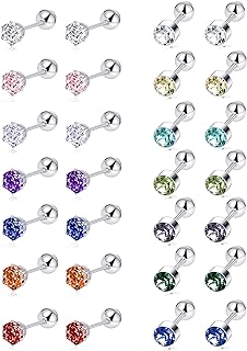Tornito 7-14 Pairs Stainless Steel CZ Stud Earrings for Women Multicolor Cubic Zirconia Cartilage Helix Earrings Set Screwback 4MM