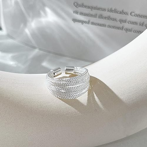 925 Sterling Silver Wide Band Ring Simple Handmade Hammered Chunky Statement Rings Adjustable Boho Thumb Ring for Women Men