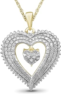 JEWELEXCESS Sterling Silver (.925) & 14K Gold over Silver Heart Necklace with White Diamond Accent | Jewelry Pendant Necklaces for Women with Round White Diamond & 18 inch Rope Chain with Spring Clasp