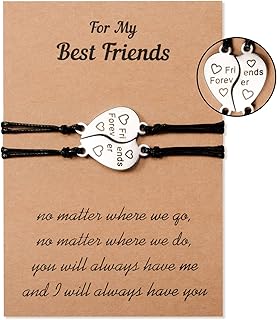 VU100 2 Bracelets d'Amitié pour Meilleure Amie ou Sœur en Acier Inoxydable Ajustable avec Pendentif Cœur, pour Anniversaire ou Noël, Joliment Emballés avec Carte et Pochette en Velours