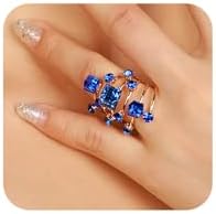 Xerling Cubic Red Crystal Statement Rhinestones Ring Layered Band Ring Bridal Ring for Wedding Prom Wrap Ring for Women Teens