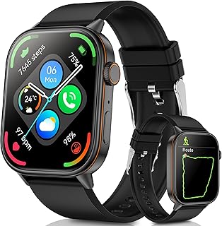 Muckol ブラックスマートウォッチ・高齢者見守り用、2.01インチ大画面とGPS内蔵で、コンパス機能とIP68防水を備えた安心の選択。
