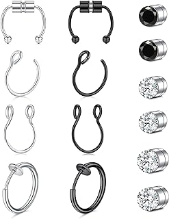AVYRING Fake Nose Ring Fake Piercings Fake Nose Rings Nose Cuffs Fake Nose Piercing Fake Nose Hoop Faux Nose Rings for Women Faux Nose Ring Fake Piercing Fake Nose Cuff Sliver Gold Black