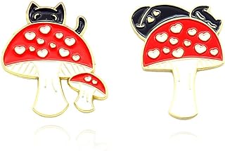 Cute Enamel Brooch Pins Sets Cartoon Mushroom Brooches Cat Animal Brooch Pin for Backpack Clothes DIY Party Decoration-2pcs