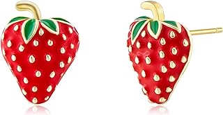Dckazz Premium Zinc Alloy Strawberry Stud Earrings with Push Back Design for Women and Girls, Charming Fruit Jewelry Gift for any Occasion