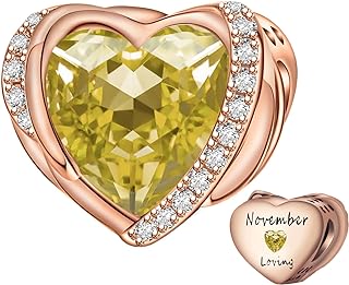 NINGAN Birthstone Charms for Bracelets, Angel Wings 925 Sterling Silver Love Heart Bead Pendant Engraved Symbolizes, Happy Birthday Mother's day Jewelry Gifts for Women Girls