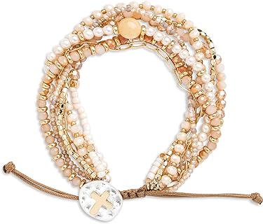Lobster Claw Clasp Champagne Beaded Prayer Bracelet with Bead Chain for Women Featuring Graceful Heart Pendant