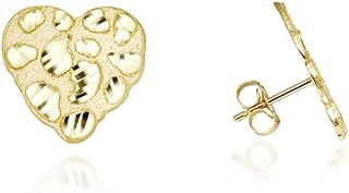 Womens Solid Yellow Gold Heart Nugget Stud Earrings 0.6inch