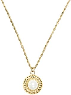 18K Gold Plated Titanium French Rope Twist Acrylic Pearl Charm Necklace, Pendant Necklace, Never Tarnish, Minimalist Women Jewelry