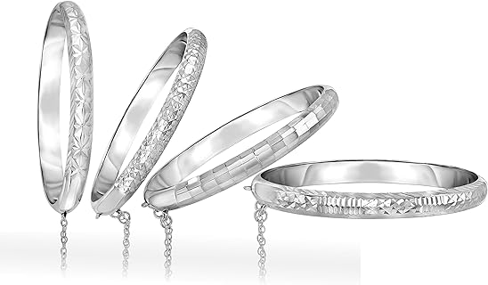 Box Clasp Monet Silver Bangle with Box Chain - Diamond-Cut Design for Women - Verona Sterling Silver 925 7MM Bracelet