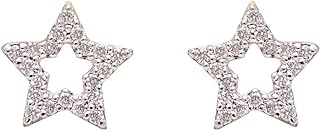 Shweta Creations Diamond Studded Open Star Shape Gold Stud Earring|Natural Brilliant Cut Diamond stud gold earring with prong setting| Fine jewelry for her