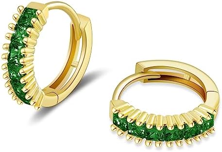 Small Gold Hoop Earrings for Women 14K Real Gold Plated Mini Cartilage Hypoallergenic Cubic Zirconia Birthstone Gold Huggie Earrings for Girls