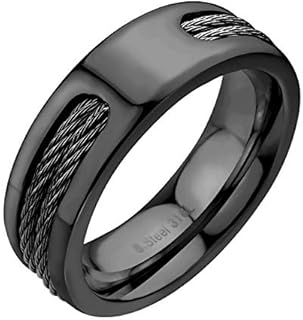 555Jewelry Stainless Steel Double Twisted Cable Rows Inlay Ring, Wedding Band for Men