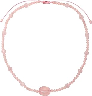 Push-Button Clasp Rose Quartz Spiritual Beads Necklace on Ball Chain for Women, Love Stone Design