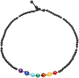 Women's Black Choker Necklace with Balanced 7 Chakra Beads, Quartz Healing Stones and Essential Oil Diffuser, with Sturdy Ball Chain and Clasp, Ideal for Yoga and Meditation