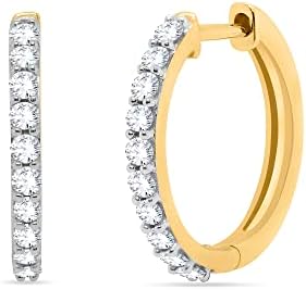 Natural Diamond J-Hoop Earrings with Snap Back for Women, Round Cut Design in 14K Yellow Gold Plated 925 Sterling Silver