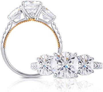 14K Yellow Gold & Sterling Silver Vintage Cushion Cut Moissanite Three-Stone Engagement Ring for Women