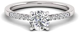 Glamorous 1 Carat TW Women's Moissanite and Diamond Engagement Ring in Durable 10k White Gold, Great Gift for Her, Round Shape and Sophisticated Design