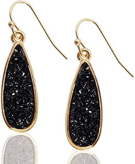 Humble Chic Teardrop Dangle Earrings for Women with Simulated Druzy Stones, in Gold, Rose Gold, or Silver Tone