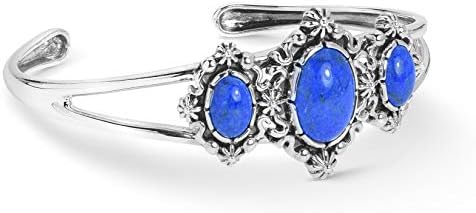 American West Jewelry Sterling Silver Women's Cuff Bracelet 3-Stone Design Choice of Gemstone Small Medium Large