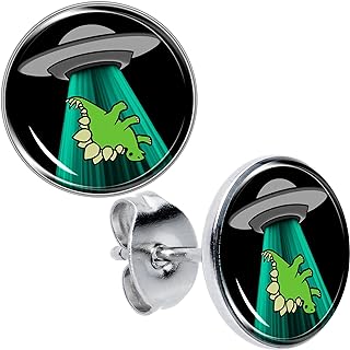 Stainless Steel Push Back Alien UFO Dinosaur Stud Earrings for Women and Men - Body Candy 20G Pierced Earrings Set
