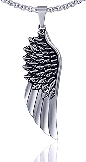 Xusamss Punk Rock Titanium Steel Angel Wing Pendant Necklace,24" Link Chain