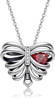 URONE Women's Gothic Sterling Silver Necklace with Skull Rib Cage Pendant, Zircon Gem Accents and Secure Lobster Clasp