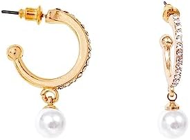 Pearl Hoop Earrings, 18K Gold Plated Hoops for Women Girls, Cubic Zirconia Cuff Earrings With 6-9mm Pearl, Hypoallergenic Layer Drop Dangle Earrings for Gift Birthday Party Daily