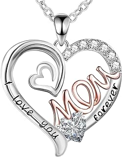 GemJelry Mothers Necklace Gifts for Mom from Daughter Son, I Love You Mom Necklace Heart Pendant Rhinestone Jewelry with Box Birthday Mothers Day Gifts for Women