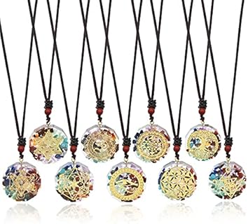 LE SKY 5-Piece Set: Natural Crystal and Resin Polygon Pendant Necklaces with Adjustable Ropes, Infused with Chakra-Reiki Energy for Meditation and Balance