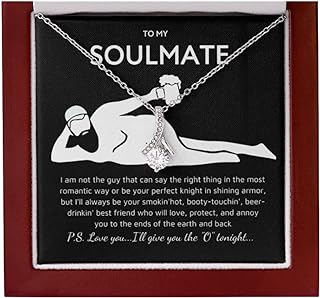 Lobster Claw Clasp LED Necklace Pendant with Box Chain, No Gemstone, for Women - To my Soulmate Design, Available in White and Yellow Gold - Romantic Anniversary, Birthday and Christmas Gift for Wife or Girlfriend