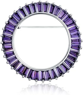 Purple Simulated Amethyst AAA CZ Baguette Cut Round Eternity Open Circle Scarf Brooch Pin For Women Bride Silver Plated