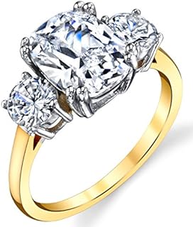 Metal Masters Co. Sterling Silver 925 Meghan Markle 14K Gold Plated Cushion Cubic Zirconia Wedding Engagement Ring