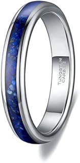 TRUMIUM 4mm Tungsten Rings for Men Women Blue Turquoise Lapis Lazuli Inlay Mens Wedding Band Silver Engagement Promise Ring High Polished Dome Comfort Fit Size 6-12
