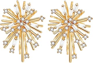 Gold Plated Firework Stud Earrings Unique Statement Irregular Fireworks Star Starburst Chandelier Chic Rhinestone Cubic Zirconia Small Earrings for Women Teen Girls Birthday Holiday Trendy Jewelry Gifts