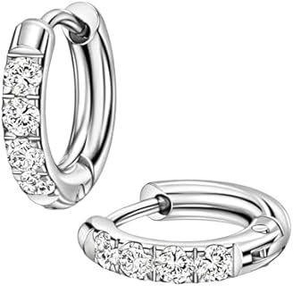 316L Surgical Stainless Steel Huggie Hoop Earrings 10G 12G 14G 8-20mm Cartilage Lobe Earrings 14G Piercing Jewelry Surgical Steel Huggie Hoop Earrings Stainless Steel Cubic Zirconia Hoop Earrings 8 mm