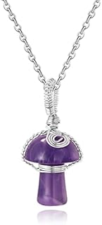 Wire-Wrapped Mushroom Crystal Necklace with Lobster-Claw Clasp for Women & Men, Healing Stone Pendant for Meditation & Spirituality, Nature-Inspired Design, Perfect Birthday Gift
