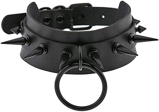 PU Leather Goth Metal Choker Necklace, Double Layer Black Riveted Punk Rock Collar Design for Rebel Fashionistas, Adjustable Chain Back - Bold Shape for Strong Style Statement