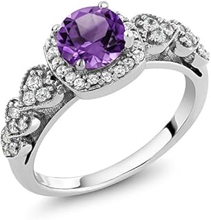 Gem Stone King 925 Sterling Silver Purple Amethyst Gemstone Birthstone Engagement Ring For Women (1.02 Cttw, Round 6MM, Gemstone Birthstone, Available In Size 5, 6, 7, 8, 9)