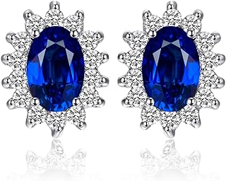 JewelryPalace Princess Diana Kate Middleton Class Gemstone Birthstone Sapphire Emerald Ruby Stud Earrings for Women, 14k Yellow Gold Plated 925 Sterling Silver Earrings for Women, Earings Set