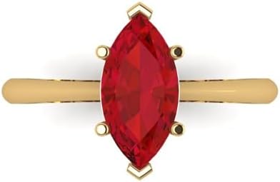 Clara Pucci 1.50 ct Marquise Cut Solitaire Simulated Ruby Engagement Wedding Bridal Promise Anniversary Ring 18K Yellow Gold