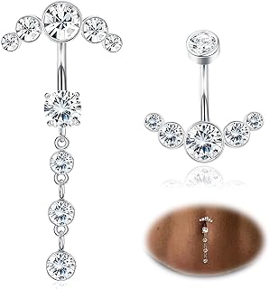 JOERICA Titanium Dangle Belly Button Ring for Women Cute 14G Butterfly Cross Evil Eye Heart with Chain CZ Dangling Button Rings Navel Rings Body Belly Piercing Jewelry