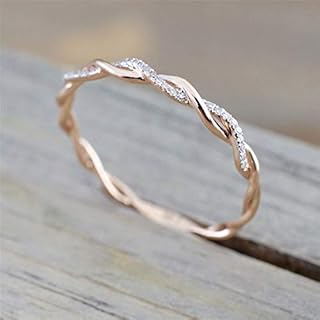 Metemjiao 14K Rose Gold Stack Twisted Ring Twist Ring Stackable Diamond Rings Wedding Party Women Fashion Jewelry for Women